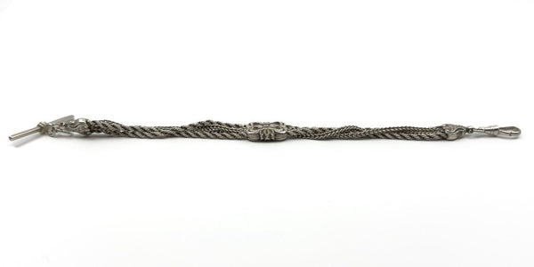 Antique Victorian Sterling Silver 8.5" Albertina Chain & T-Bar Pendant 925