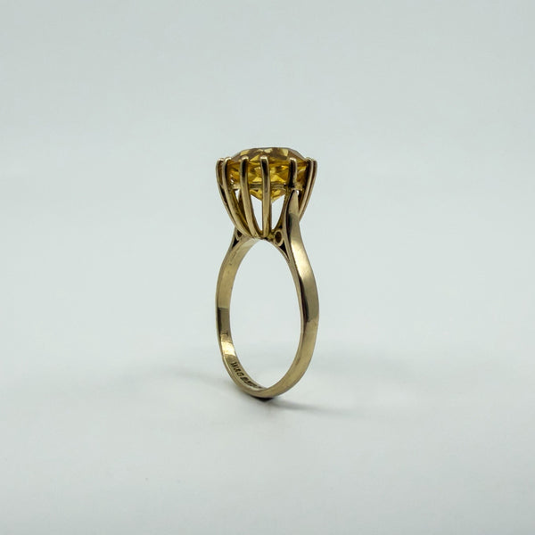 Vintage 9ct Gold 4.40ct Citrine Solitaire Cocktail Ring 375 Size K - L Birm 1992