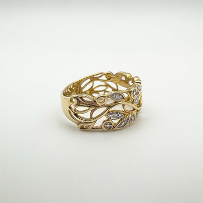 Vermeil Diamond Floral Band Leaf Ring in Sterling Silver 925 Size R - S Eternity
