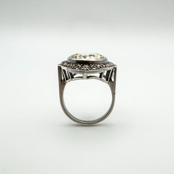 12ct Citrine & Diamond Navette Cocktail Ring in Sterling Silver 925 Size M - N