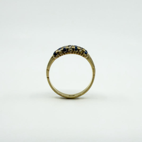 Antique Art Deco 18ct Gold Sapphire & Old Cut Diamond Half Hoop Ring 750 Size P