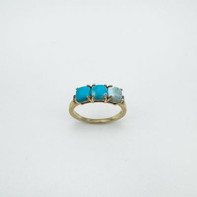 Unusual Diamond & Blue Stone Trilogy Ring in Sterling Silver 925 Size L - M