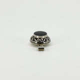 Chunky Vintage Sterling Silver Oval Black Onyx Engraved Locket 925