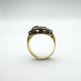 Unusual Vintage 18ct Gold Diamond & Floral Enamelled Buckle Ring Size M Heavy 6g