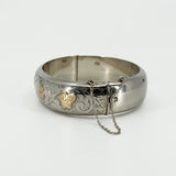 Chunky Vintage Sterling Silver & Rose Gold Engraved Floral Bangle 925 Birm 1959