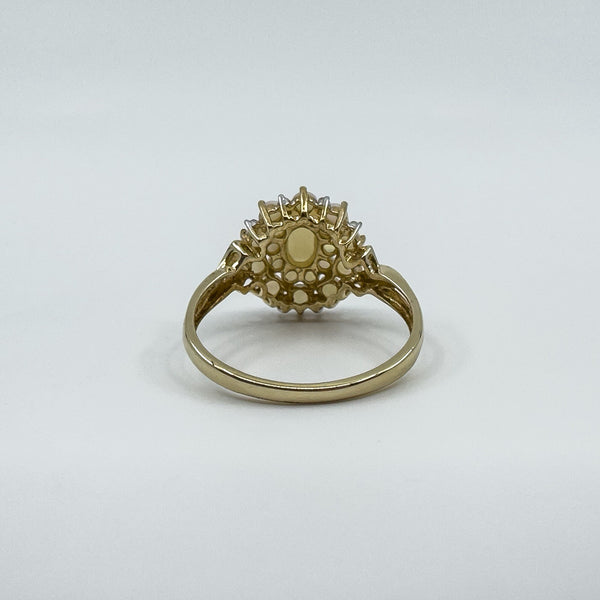 Vintage 9ct Gold Opal & Diamond Cluster Ring 375 Size U - V (Birmingham 2005)