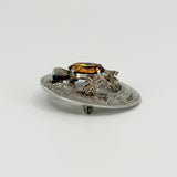Large Vintage Sterling Silver Citrine Celtic Thistle Brooch 925 by Ward Bros