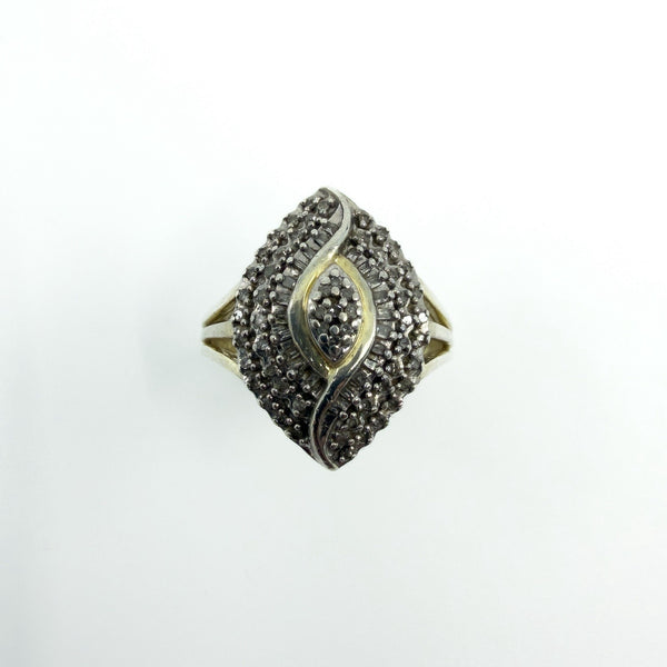 Sterling Silver Natural Diamond Navette Cocktail Ring 925 Size N - O