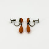 Antique Victorian Sterling Silver Natural Coral Screw Back Earrings 925