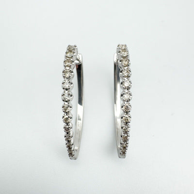 10ct White Gold Large Diamond Hoop Earrings