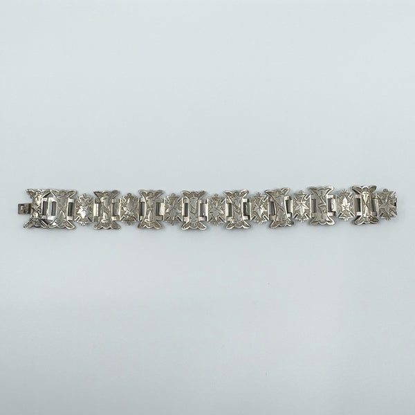 RARE Antique Victorian Ivy Leaf Engraved Book Chain Silver Bracelet