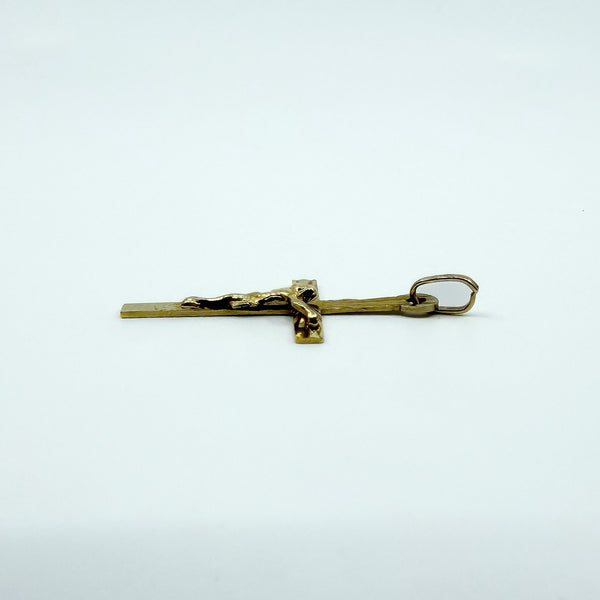 Vintage 9ct Gold Reversible Engraved Christian Cross Crucifix Pendant Charm 375