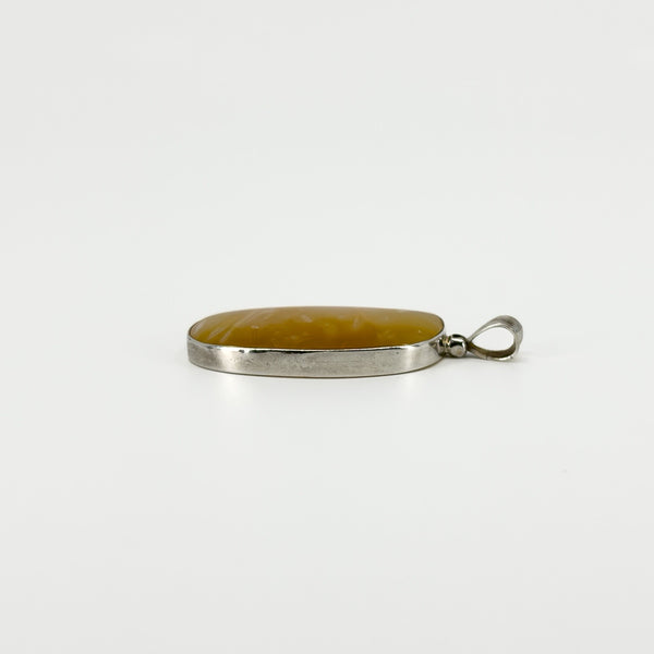 Large Chunky Vintage Yellow Agate Fob Pendant 925 