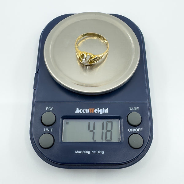 Antique 18ct Gold .35ct Diamond Chunky Old Cushion Cut Solitaire Ring 750 Size Q