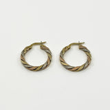 Chunky Vintage 9ct Gold Tri Coloured Twisted Hoop Earrings 375