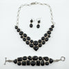 Unusal Chunky Onyx Sterling Silver 925 Matching Necklace Bracelet & Earrings Set