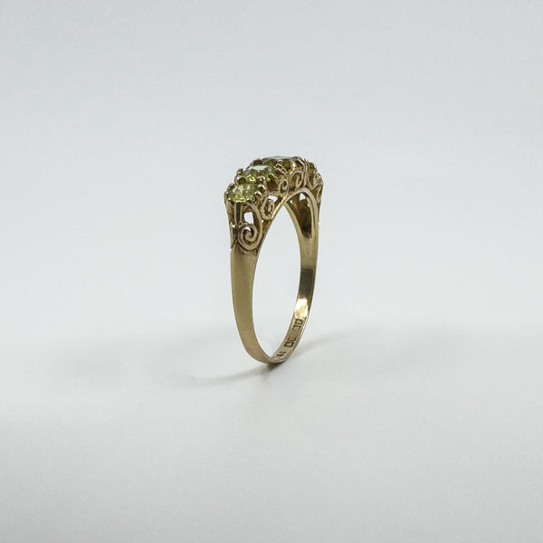 Vintage 9ct Yellow Gold 5x Stone 1.08ct Peridot Ring / Band 375 Size N 1989