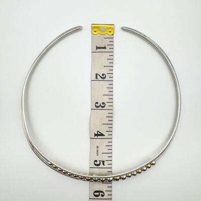 Unusual 9ct Gold & Sterling Silver Beaded Ball Torque Necklace Heavy 36g