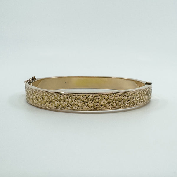Antique 9ct Rose Gold Oval Ivy Engraved Hinged Bangle Bracelet 375 Chester 1898