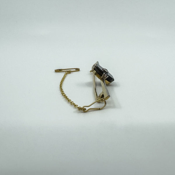 Antique / Art Deco 18ct & 15ct Gold Diamond & Black Onyx Bar Brooch 750