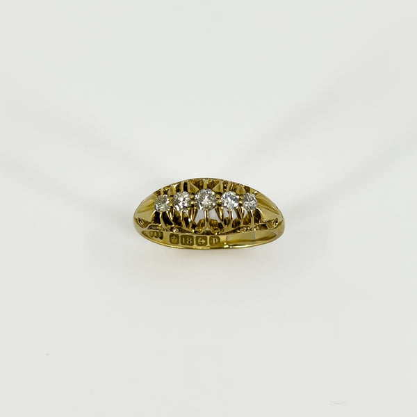 Antique 18ct Gold 0.32ct Diamond Boat Ring 750 Size N (Birm 1914)