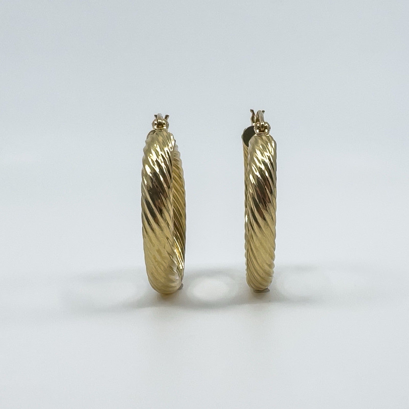 Large Vintage Chunky Twisted 9ct Gold Hoop Earrings 1991 