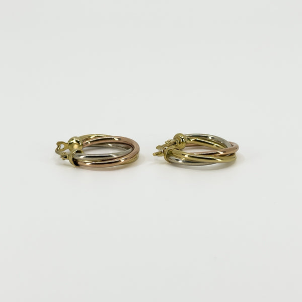 Vintage 9ct Gold Tri Coloured Twisted Hoop Earrings 375