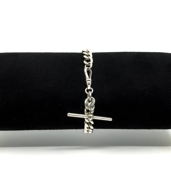 Chunky Sterling Silver Vintage Curb Links Bracelet Dog Clip & T-Bar Charm 925