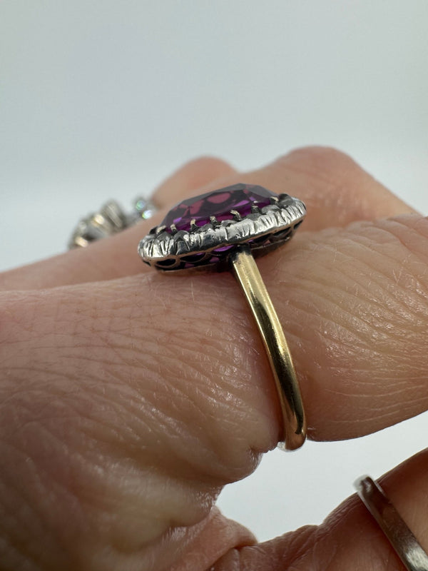 Art Deco 14ct Gold Synthetic Sapphire Diamond Ring Size O