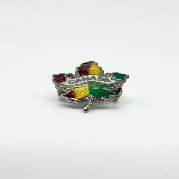 Vintage Sterling Silver Enamel Canada Maple Leaf Brooch