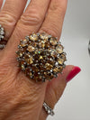 Huge Sterling Silver Citrine & CZ Cocktail Ring Size Q - R
