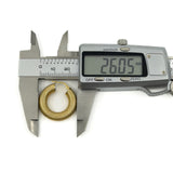 Large 9ct gold mesh hoop earring shown with digital calipers measuring approximately 26.05mm.