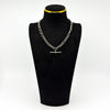 Antique sterling silver Albert chain shown on display bust with T Bar front detail