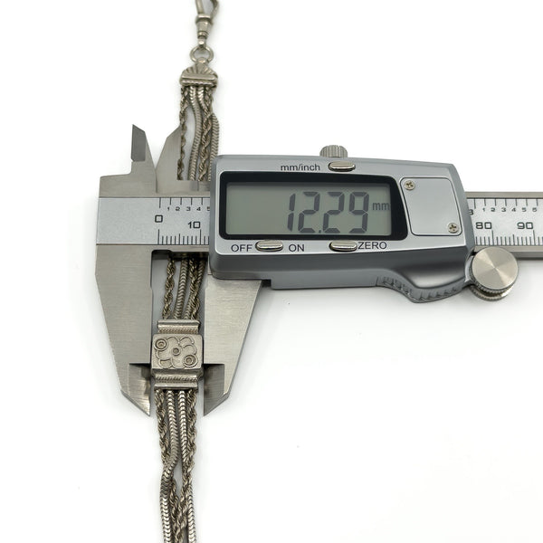 Antique sterling silver Albertina chain measured with digital calipers showing approx. 12.29mm width