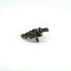 Angled view of giardinetti basket brooch with marcasites and bright multicoloured paste stones set in silver.