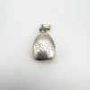 Engraved sterling silver perfume bottle pendant from angled top view
