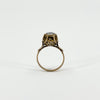 Side profile of antique 14ct rose gold ring showing the raised rose-cut diamond setting and detailed shoulders.