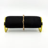 Antique 9ct rose gold fancy link bracelet displayed on a black bracelet stand