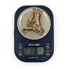 Antique 9ct rose gold fancy link bracelet shown on digital scales weighing 17.69g