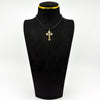 Antique 9ct rose gold engraved cross pendant shown on a black cord for styling