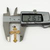 Antique 9ct rose gold cross pendant shown with calipers measuring approximately 21.6mm wide