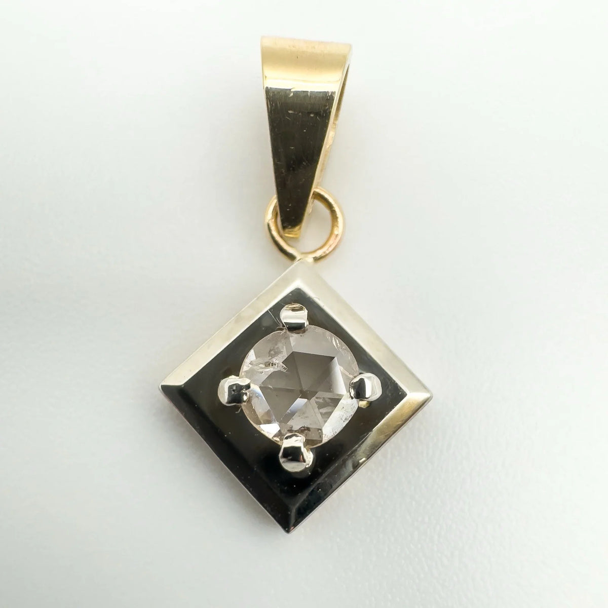 Antique platinum and gold rose cut diamond pendant converted from a stick pin