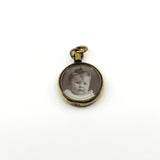 Antique rolled gold double sided glass photo locket with original portrait photo under domed glass