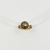 Full front view of antique 14ct rose gold solitaire ring with a natural rose-cut diamond in its decorative setting.