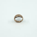 Front view of antique 12ct rose gold wide band ring, Size J, showing Art Nouveau engraved pattern