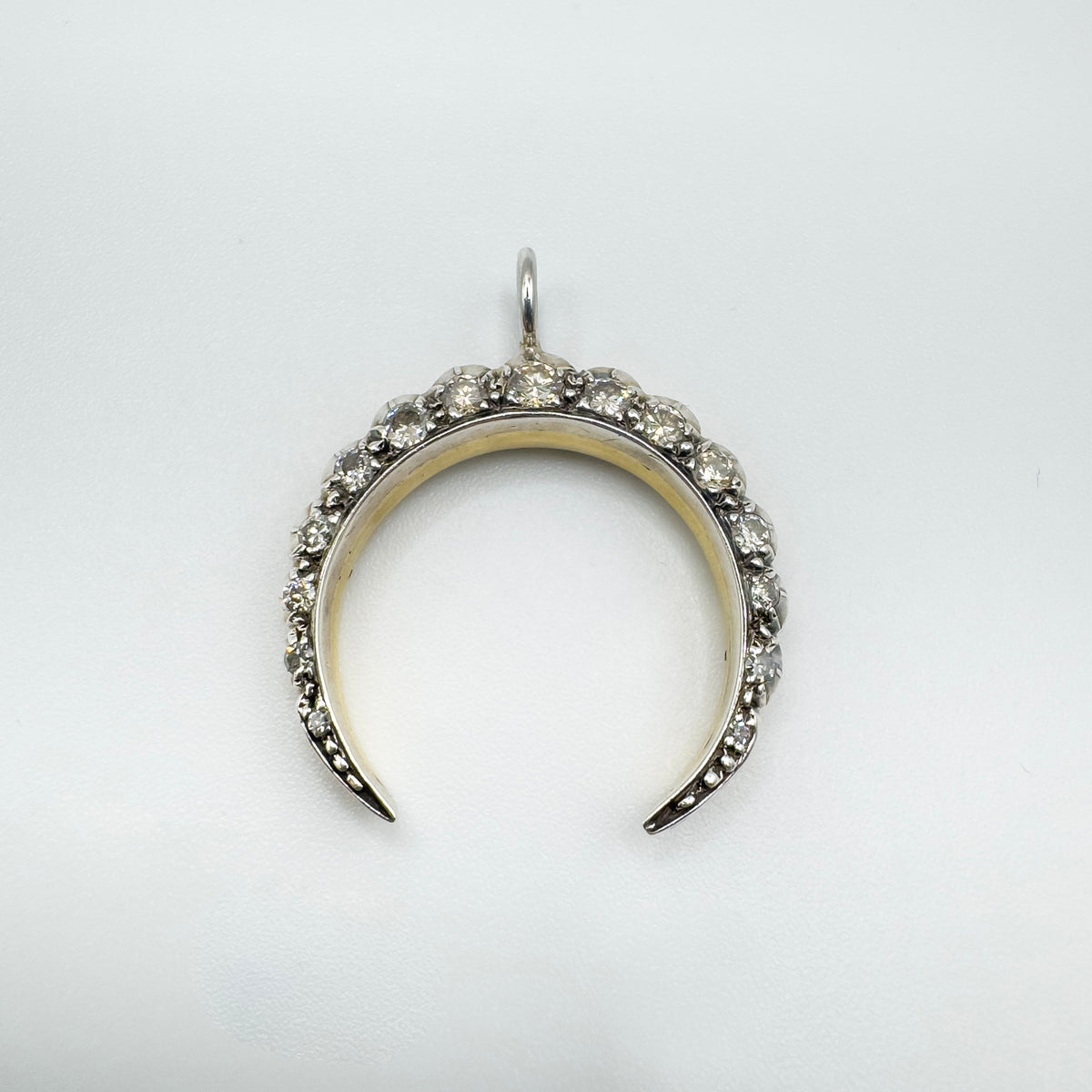 Antique old cut diamond crescent moon pendant