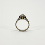 Rear view of antique platinum old-cut diamond solitaire ring showing open gallery setting