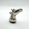 Side profile of antique sterling silver horse head pendant set with purple amethyst, Birmingham 1876
