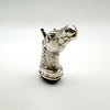 Antique sterling silver horse head pendant with amethyst, front angled view, Victorian Birmingham 1876