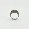 Side view of Art Deco platinum diamond ring showing pierced filigree gallery
